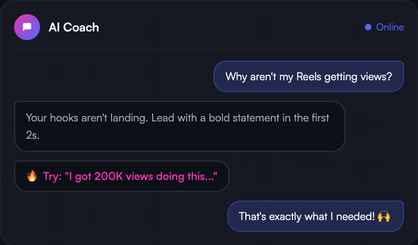AI Coach answering a question about Reel performance