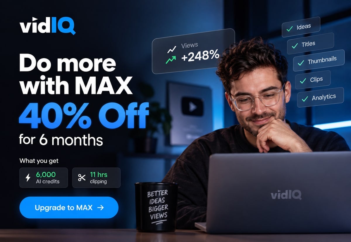 Do more with MAX. 40% off for 6 months. 6,000 AI credits and 11 hours of clipping.